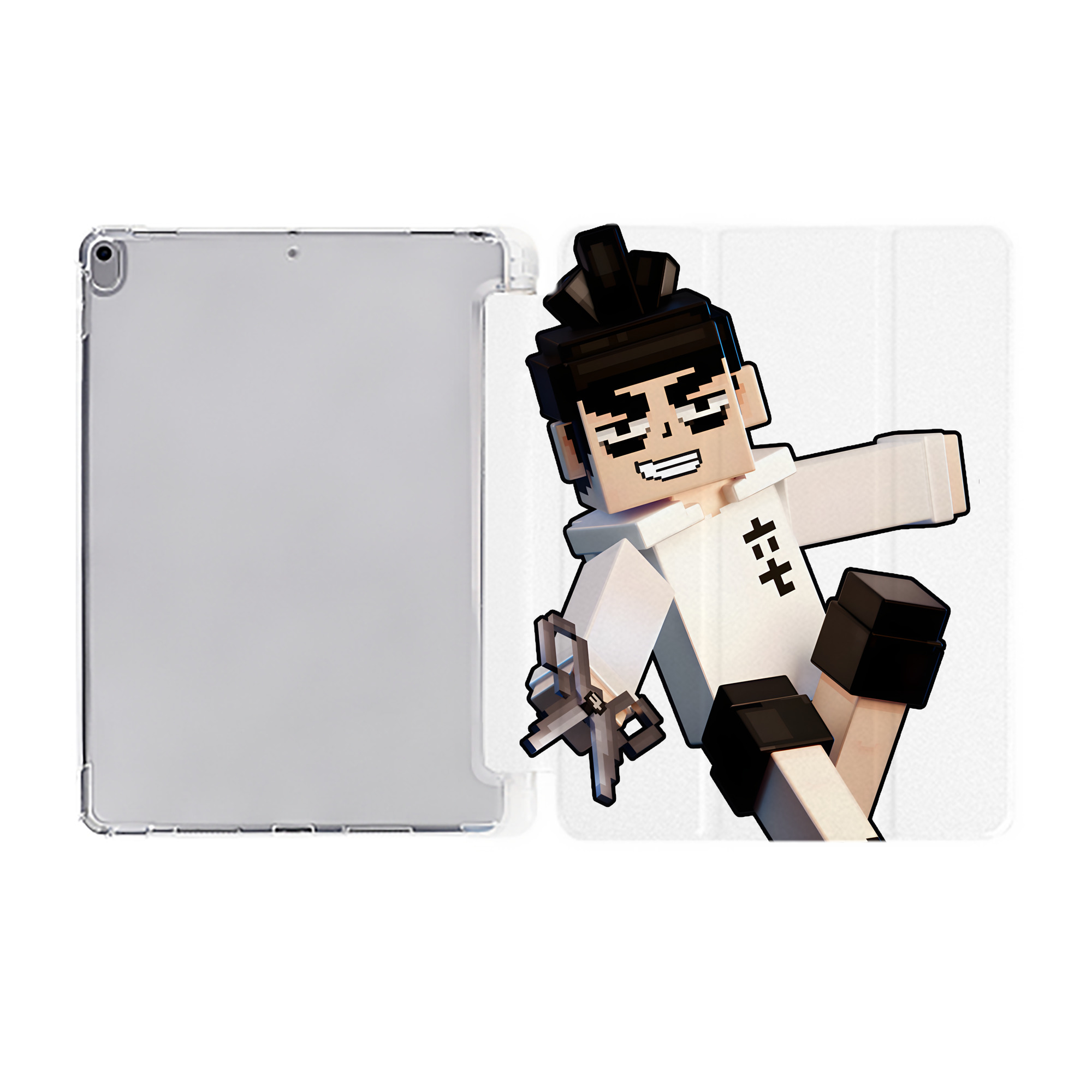 （画像用） マインクラフト ブロックの世界 Minecraft MC Block world IPad ケース ペン収納付き 三つ折りスタンド PUレザー×シリコン 対応機種9.5/10.5/10.9インチ